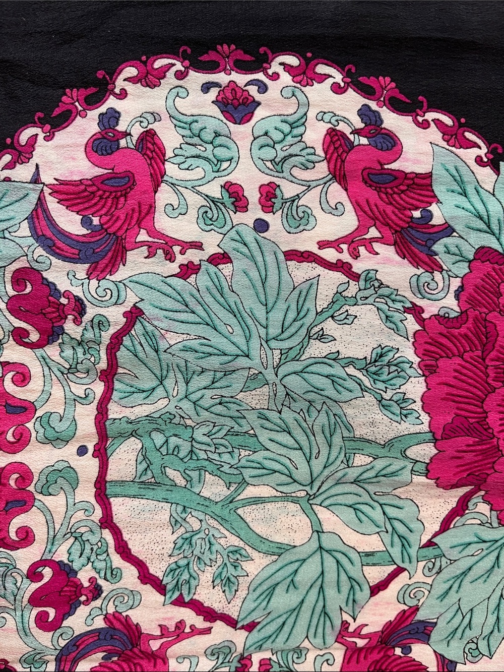 Ginnie Johansen Inc. 100% Silk 1989 Vintage 80s Teal Magenta Pink & Black Scarf - Picture 6 of 13
